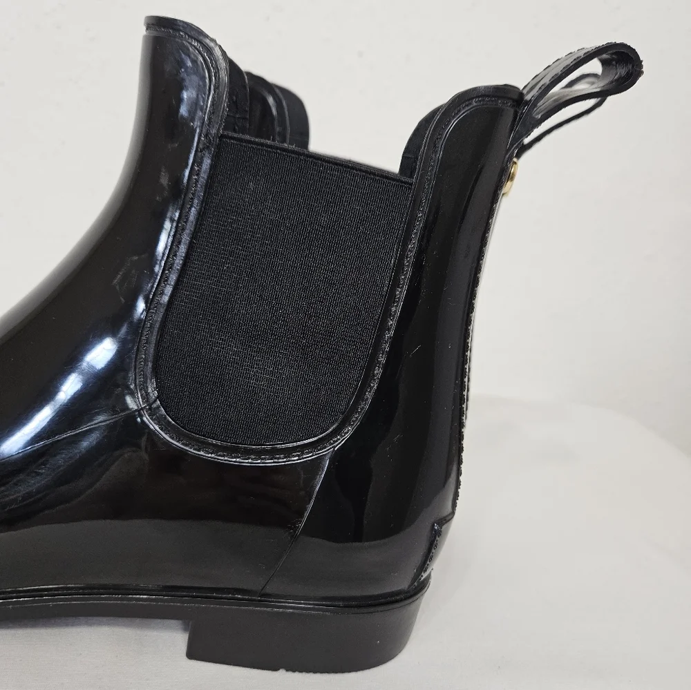 Sam Edelman Tinsley Waterproof Chelsea Rain Boots Black Gloss Size 11